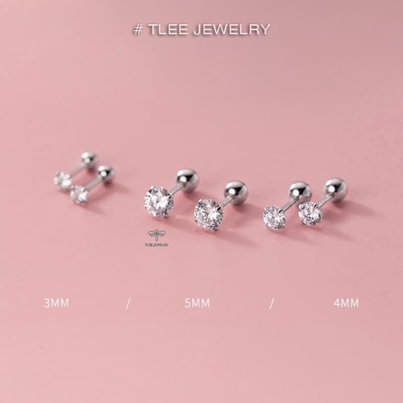 Ảnh Bông tai bạc TLEE nam nữ nụ đá 925 chốt ren vặn nhiều size cá tính TLEE JEWELRY B0338 2