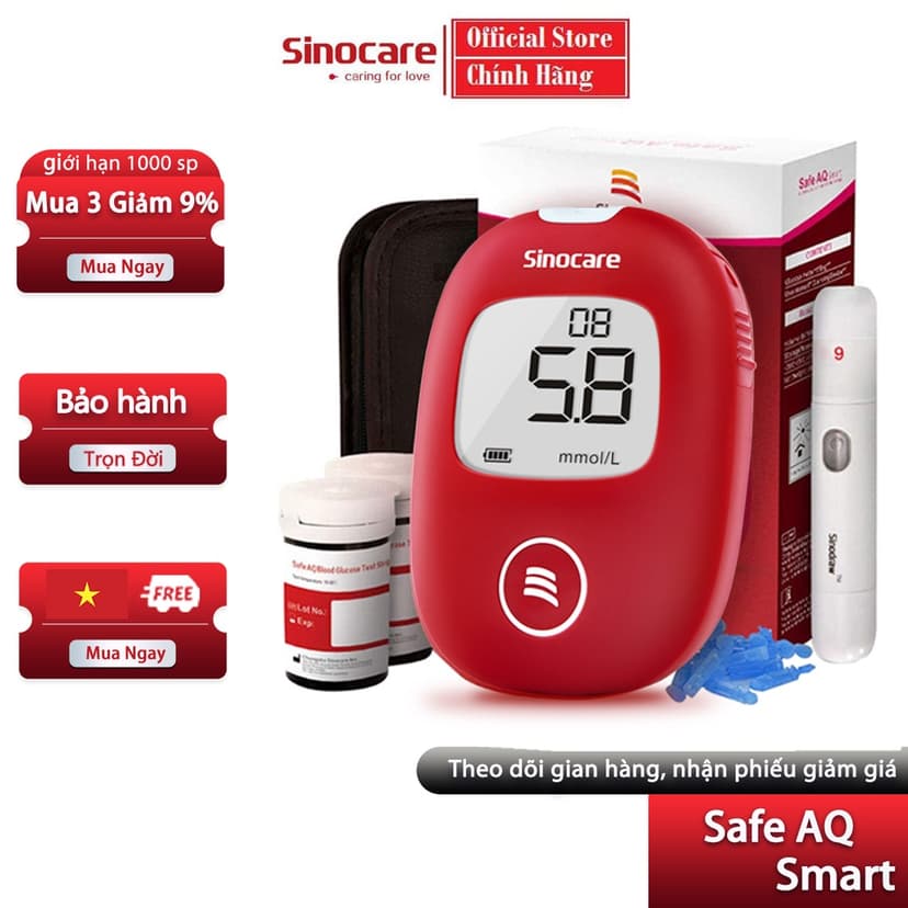 Ảnh Máy Đo Đường Huyết Safe AQ Smart SINOCARE VIETNAM Tặng kèm 50 Que thử Và 50 Kim 1