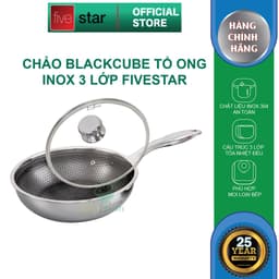 Thumbnail Chảo sâu lòng tổ ong 3 lớp đáy liền inox 304 Blackcube FiveStar Plus nắp kính ( 24cm / 26cm / 28cm ), dùng được bếp từ 1