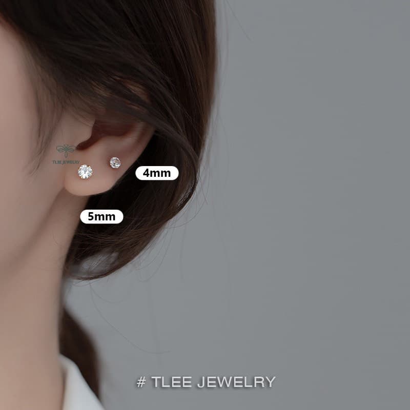Ảnh Bông tai bạc TLEE nam nữ nụ đá 925 chốt ren vặn nhiều size cá tính TLEE JEWELRY B0338 4