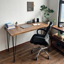 Thumbnail Bàn làm việc văn phòng FEGO bằng gỗ tự nhiên nâu sẫm rustic kết hợp chân hairpin hiện đại 1