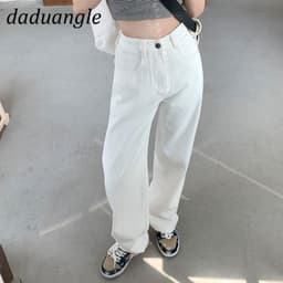 Thumbnail Quần jean Daduhey lưng cao dáng rộng màu trơn thời trang phong cách Hàn Quốc cho nữ 2