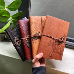Thumbnail Sổ tay ghi chép bìa da Sunbook khổ A6 gáy còng hình lá in chìm - lõi giấy kraft nâu 150 trang - mã SB-SGC 4