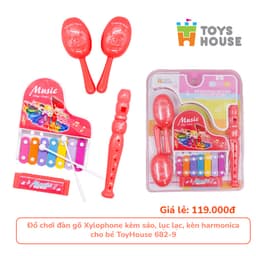 Thumbnail Đồ chơi đàn gõ Xylophone kèm sáo, lục lạc, kèn harmonica cho bé ToyHouse 682-9 2