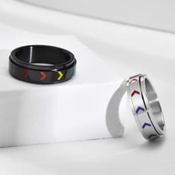 Thumbnail Nhẫn inox OIMG mạ titan xoay được màu cầu vồng LGBT độc đáo 1