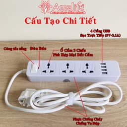 Thumbnail Bộ Ổ Cắm Điện Đa Năng 3 Ổ Cắm Công Suất 2500W Và 4 Cổng USB Sạc Trực Tiếp 11W Dây 2 Mét Chính Hãng Amalife 3
