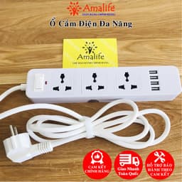 Thumbnail Bộ Ổ Cắm Điện Đa Năng 3 Ổ Cắm Công Suất 2500W Và 4 Cổng USB Sạc Trực Tiếp 11W Dây 2 Mét Chính Hãng Amalife 1