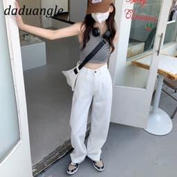 Thumbnail Quần jean Daduhey lưng cao dáng rộng màu trơn thời trang phong cách Hàn Quốc cho nữ 4