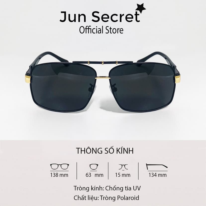 Ảnh Mắt kính thời trang nam cao cấp Jun Secret kiểu dáng gọn nhẹ tròng kính Polaroid chống chói, chống tia UV JS50A50DEN 1