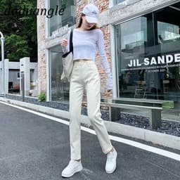 Thumbnail Quần jeans DaDuHey màu vàng mơ eo cao size lớn ống rộng thời trang nữ 4