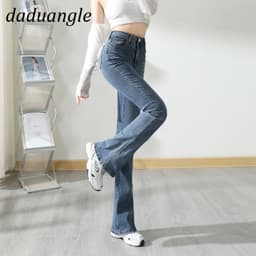 Thumbnail Quần jean DADUHEY lưng cao ống loe co giãn nhẹ size lớn phong cách Hàn Quốc mới thời trang dành cho nữ 3