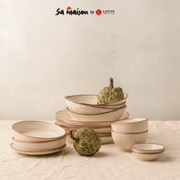 Thumbnail Bộ bát đĩa gốm tráng men cao cấp Sa Maison họa tiết trắng viền vàng kích thước đa dạng 1