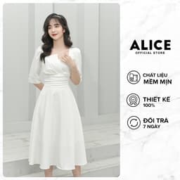 Thumbnail Đầm Dự Tiệc Thiết Kế ALICE Cổ Vuông Dập Ly Sang Trọng, Thiết Kế Dáng Dài Xòe, Tay Lỡ Thắt Eo Thanh Lịch V677 1