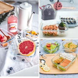 Thumbnail Bộ Hộp Cơm Chia 3 Ngăn 1040ml Và Hộp Tròn 400ml Chống Tràn Chịu Nhiệt Kèm Túi COBACOOK- CCL1NR42BB 4
