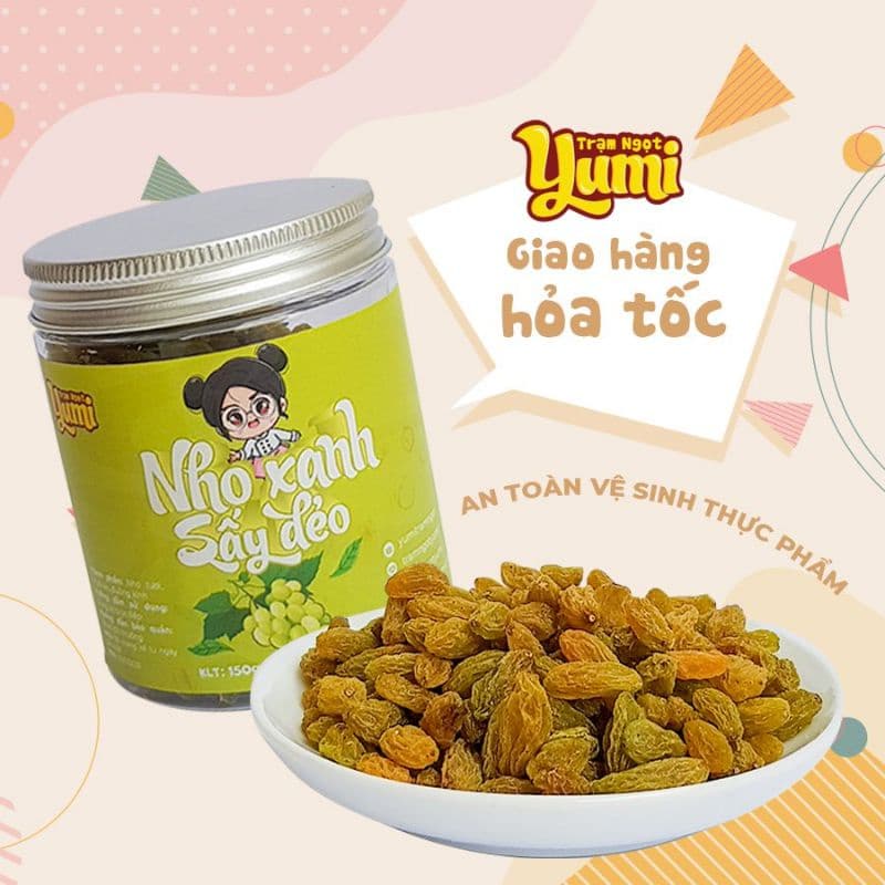 Ảnh Nho xanh sấy dẻo Ô mai Yumi hoa quả khô chua ngọt ăn vặt trái cây thơm ngon 1