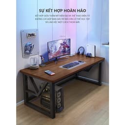 Thumbnail Bàn gaming, bàn làm việc có kệ để đồ khung thép mặt gỗ mdf phủ melamin thương hiệu IGA - Gm68 2