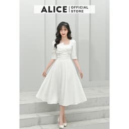 Thumbnail Đầm Dự Tiệc Thiết Kế ALICE Cổ Vuông Dập Ly Sang Trọng, Thiết Kế Dáng Dài Xòe, Tay Lỡ Thắt Eo Thanh Lịch V677 3