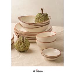 Thumbnail Bộ bát cơm và đĩa gia vị Sa Maison họa tiết trắng viền vàng chất liệu gốm tráng men cao cấp 1