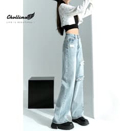 Thumbnail Quần jeans nữ Chollima ống rộng SIMPLE JEAN dài 98cm rách cá tính QD257 ulzzang phong cách hàn quốc 1