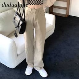 Thumbnail Daduhey Quần jean lưng cao ống rộng thời trang phong cách Hàn Quốc cá tính cho nữ 4