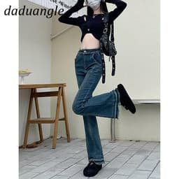 Thumbnail Quần jean dài DADUHEY ống loe dáng suông rộng kích thước lớn lưng cao thời trang Hàn Quốc mới dành cho nữ 2