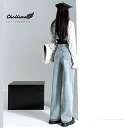 Thumbnail Quần jeans nữ Chollima ống rộng SIMPLE JEAN dài 98cm rách cá tính QD257 ulzzang phong cách hàn quốc 3
