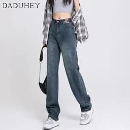 Thumbnail DaDuHey Quần jean lưng cao dáng rộng phong cách retro thời trang Hàn Quốc cá tính cho nữ 3