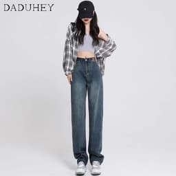 Thumbnail DaDuHey Quần jean lưng cao dáng rộng phong cách retro thời trang Hàn Quốc cá tính cho nữ 4