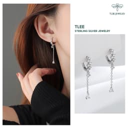 Thumbnail Khuyên tai bạc tròn nữ TLEE tua đá dài nữ tính sang trọng TLEE JEWELRY B0159 1