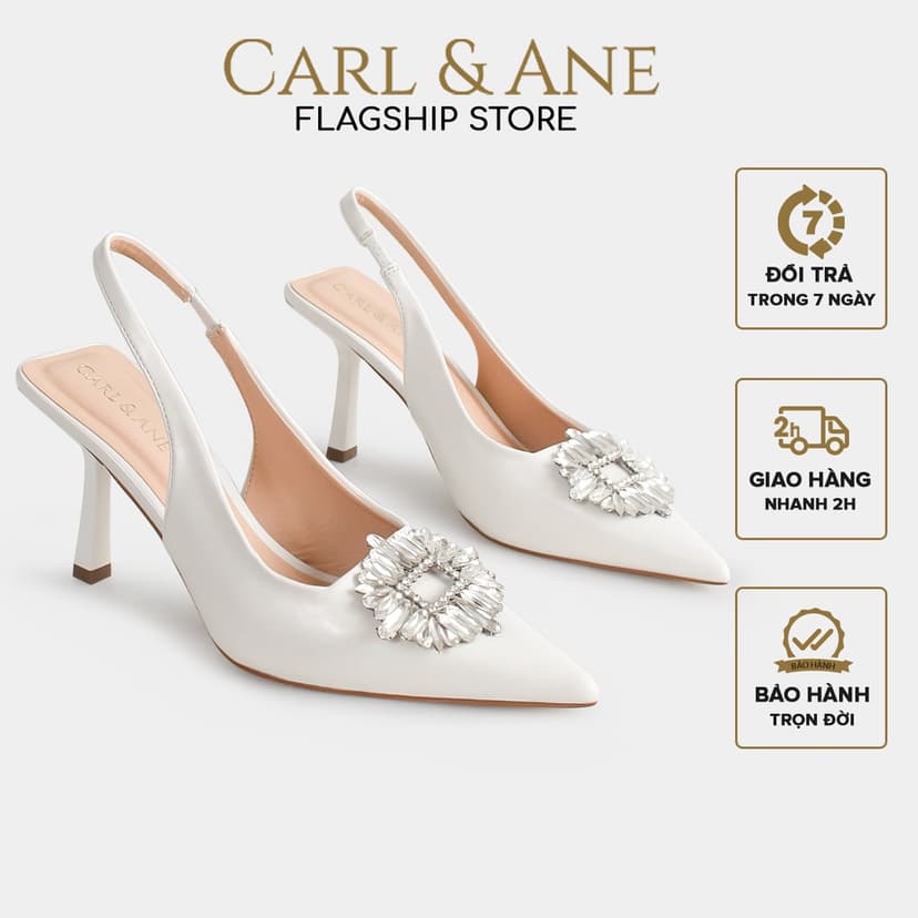 Ảnh Carl & Ane - Giày Slingback mũi nhọn đính đá pha lê sang trọng dự tiệc cao 8cm màu trắng - WD002 1