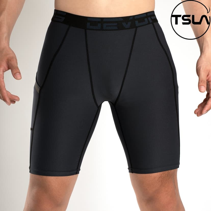 Ảnh Quần legging nam ngắn giữ nhiệt có túi form ôm thun đùi bó combat tập gym đá bóng rổ TSLA DEL1002 2