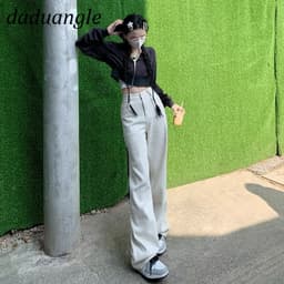 Thumbnail Quần jean Daduhey lưng cao ống rộng thời trang phong cách Hàn Quốc cho nữ 4