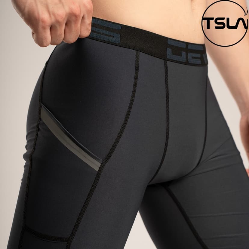 Ảnh Quần legging nam ngắn giữ nhiệt có túi form ôm thun đùi bó combat tập gym đá bóng rổ TSLA DEL1002 3