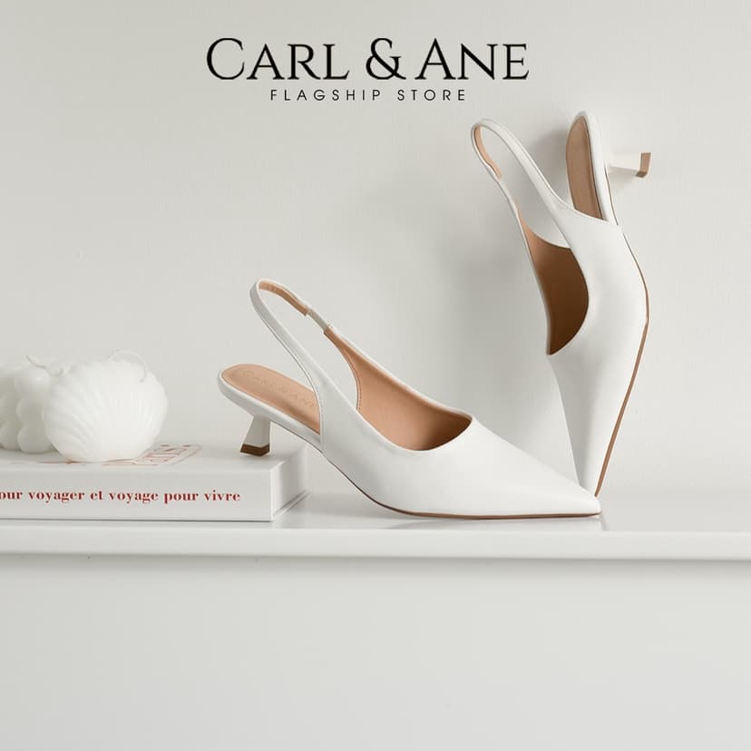 Ảnh Carl & Ane - Giày cao gót nữ dáng Slingback mũi nhọn phong cách thanh lịch màu kem - CL036 3