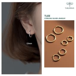 Thumbnail Khuyên tai bạc tai tròn trơn TLEE bản dày chốt bấm chắc chắn nhiều size TLEE JEWELRY B0121 2