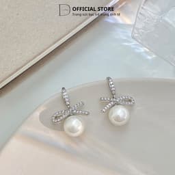 Thumbnail Khuyên Tai Bạc Nữ Dế Bạc 925 Ngoc Trai Nửa Vô Cực Đính Đá Lấp Lánh Hàn Quốc K5271 3