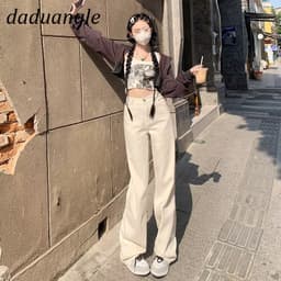 Thumbnail Quần jean Daduhey lưng cao ống rộng thời trang phong cách Hàn Quốc cho nữ 2