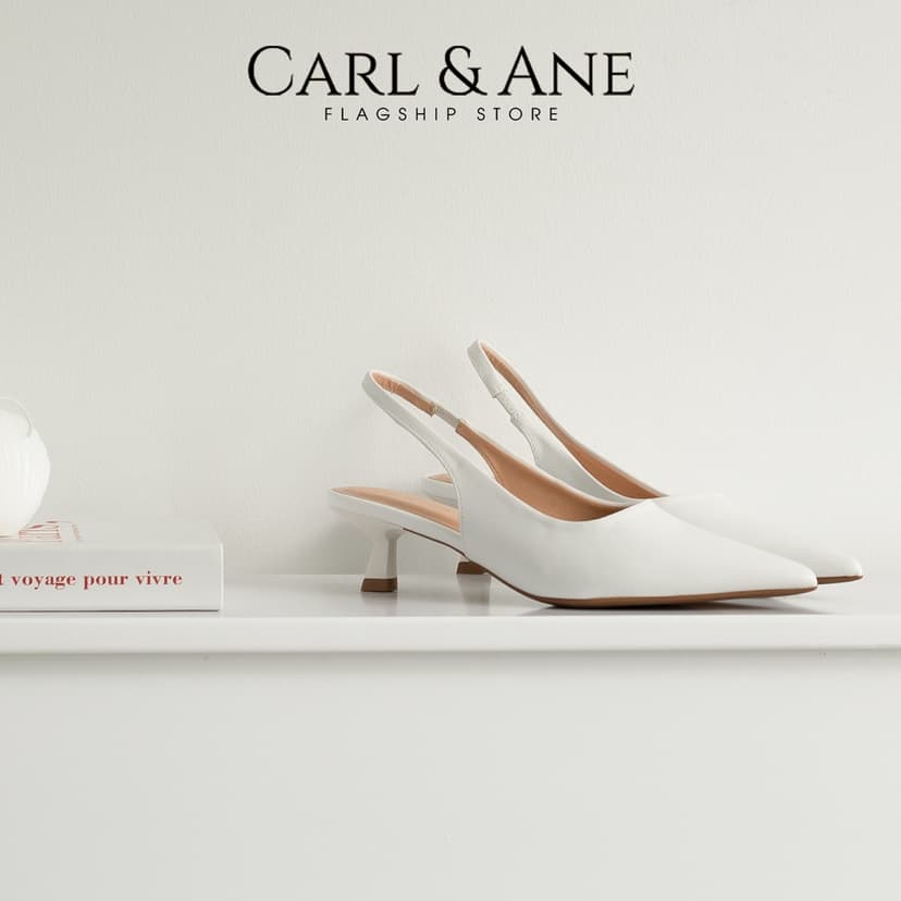 Ảnh Carl & Ane - Giày cao gót nữ dáng Slingback mũi nhọn phong cách thanh lịch màu kem - CL036 4