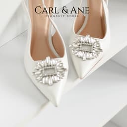 Thumbnail Carl & Ane - Giày Slingback mũi nhọn đính đá pha lê sang trọng dự tiệc cao 8cm màu trắng - WD002 2