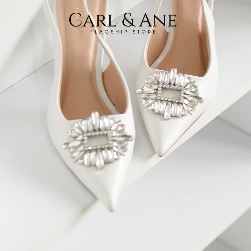 Ảnh Carl & Ane - Giày Slingback mũi nhọn đính đá pha lê sang trọng dự tiệc cao 8cm màu trắng - WD002 2