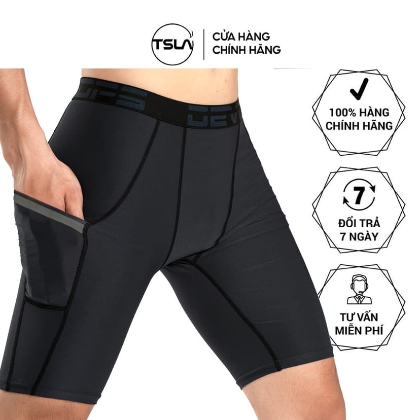 Ảnh Quần legging nam ngắn giữ nhiệt có túi form ôm thun đùi bó combat tập gym đá bóng rổ TSLA DEL1002 1