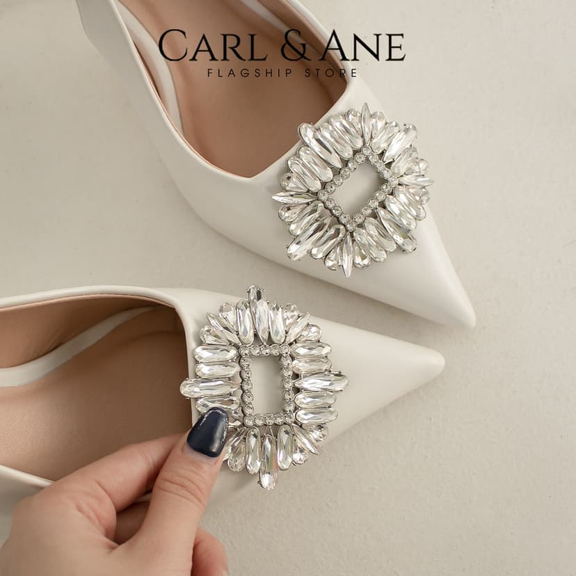 Ảnh Carl & Ane - Giày Slingback mũi nhọn đính đá pha lê sang trọng dự tiệc cao 8cm màu trắng - WD002 4