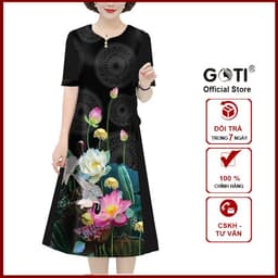 Thumbnail GOTI Đầm Dự Tiệc Trung Niên Cao Cấp Dáng Suông Rộng Eo Bigsize Giấu Bụng Cho Mẹ U50 U60 3336 2