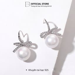 Thumbnail Khuyên Tai Bạc Nữ Dế Bạc 925 Ngoc Trai Nửa Vô Cực Đính Đá Lấp Lánh Hàn Quốc K5271 2