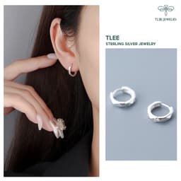 Thumbnail Khuyên tai bạc TLEE tròn trơn bản dày phay bắt sáng trendy TLEE JEWELRY B0133 1