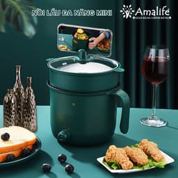 Thumbnail Nồi Lẩu Điện Nấu Mì Mini 2 Tầng Có Giá Hấp Đa Năng – Bộ Nồi Đa Năng Nướng, Luộc, Xông Mũi Họng, Chiên Chống Dính Amalife 2