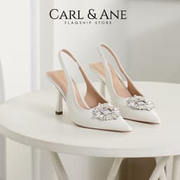 Thumbnail Carl & Ane - Giày Slingback mũi nhọn đính đá pha lê sang trọng dự tiệc cao 8cm màu trắng - WD002 3