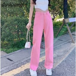 Thumbnail Quần jean Daduhey lưng cao ống rộng phiên bản ins Hàn Quốc tùy chọn màu thời trang cho nữ 4