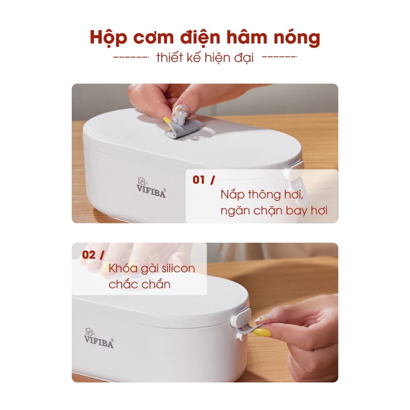Ảnh Hộp Cơm Cắm Điện Văn Phòng VIFIBA Hâm Nóng và Giữ Nhiệt, có 3 Ngăn, Tay Cầm Dễ Mang Đi 4