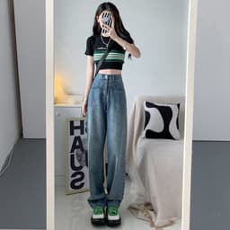 Thumbnail Daduhey Quần jean ống rộng lưng cao có size lớn phong cách Hàn Quốc thời trang cho nữ 3